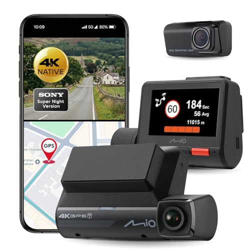 Mio MiVue 955WD Duo 4K Dash Cam Front and Rear — STARVIS 2 HDR Night Vision, 4K+1080P, UK Speed Camera Alerts, 3-Year Warranty, Wi-Fi GPS, Parking Mode, App Control