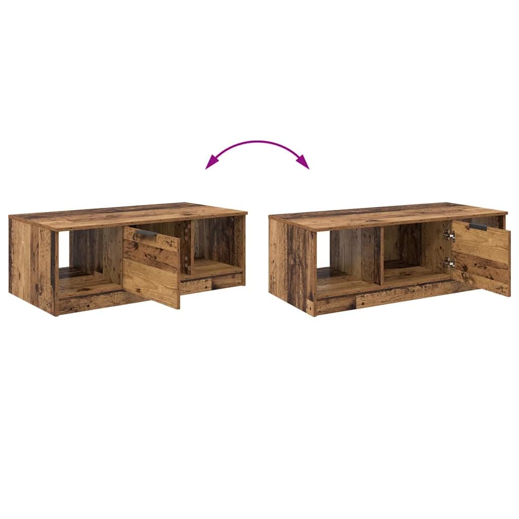 Mesa de centro con cajones de madera recuperada de 102 x 50 x 36 cm, mesa de salón con espacio de almacenamiento y estante, mesa auxiliar moderna para salón y sofá