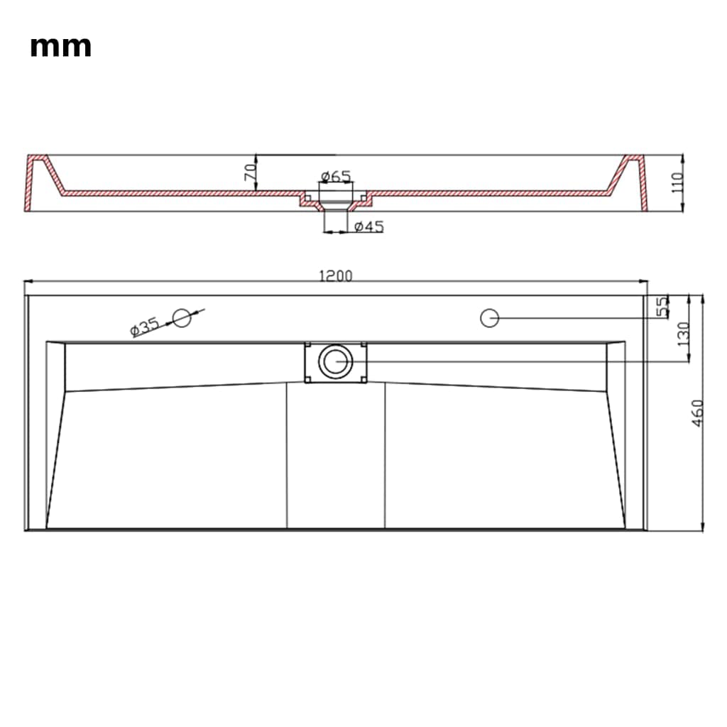 vidaXL Lavabo Lave-Mains Vasque à Poser Evier Vasque à Monter Salle de Bain Intérieur Salle d'Eau Cabine de Toilette Maison 120x46x11 cm Fonte Minérale