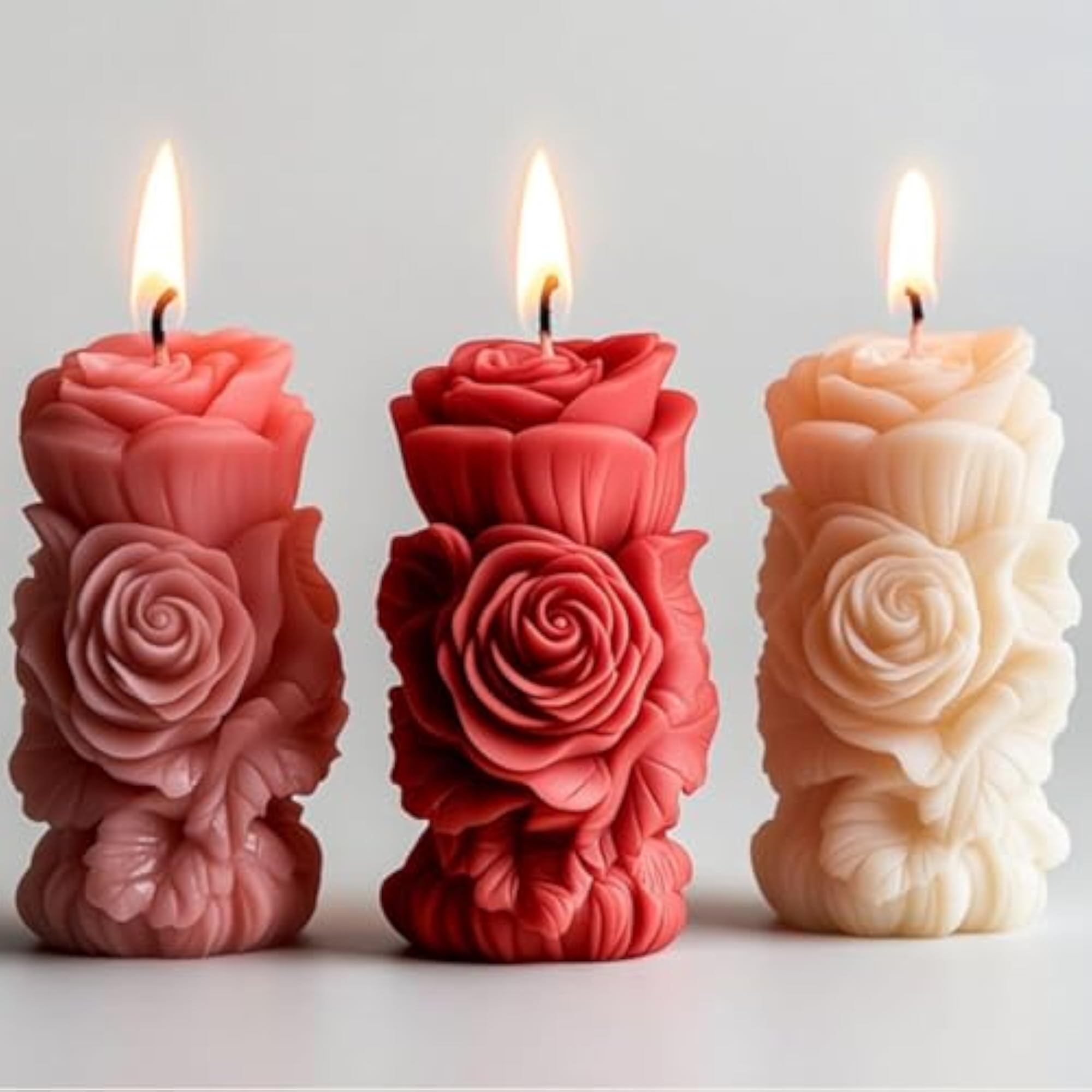 Handcrafted Rose Pillar Candle, Aesthetic Floral Sculpture for Home Decor
