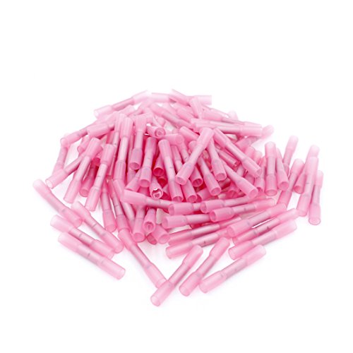 Baomain 100 Pcs Heat Shrink Butt Connector 18-20 AWG Terminals Heat Shrink Waterproof Wire Connector Red