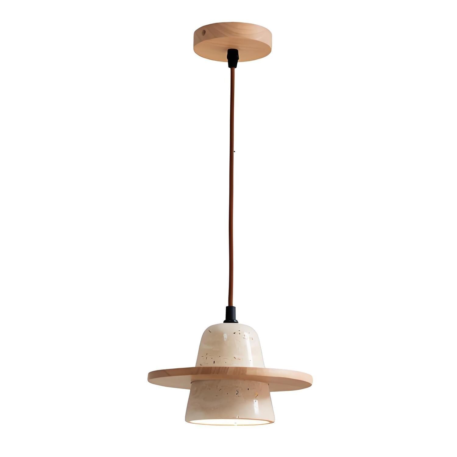 KXEcoLife Japanese Wabi Sabi Natural Stone Pendant Light Mid Century Vintage Wood Chandelier Nordic Yellow Travertine Lamp for Kitchen Island Bedroom(Wood)