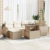  Homgoday Sofa Jardin Conjunto Rattan Garden Furniture con Cojines Set sofás de jardín 7 Piezas y Cojines ratán sintético Beige Sofa Exterior terraza Conjunto de Jardin sin almacenaje Beige y Crema