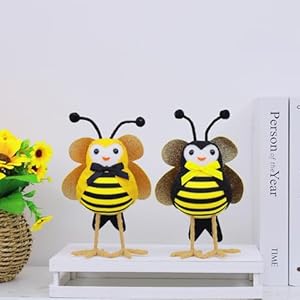 2pcs bee elements featherly friends birds decorationhoney bee decorations for home spring tabletop decor bee figurines for tiered tray farmhouse style bumblebee ornaments  urban country home decor