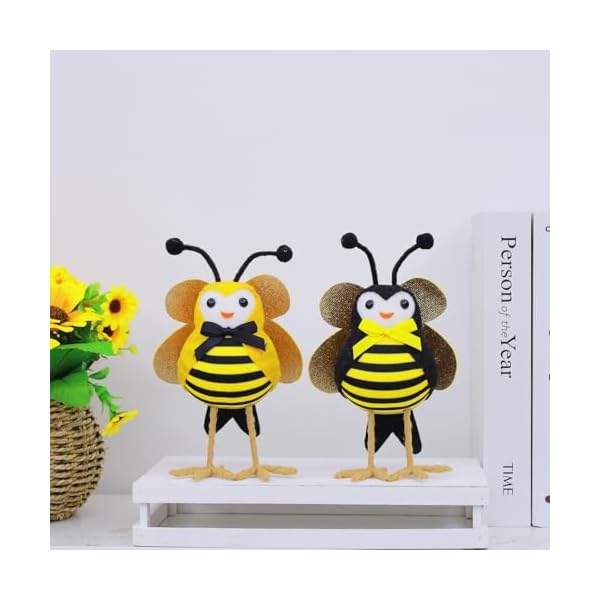 2pcs bee elements featherly friends birds decorationhoney bee decorations for home spring tabletop decor bee figurines for tiered tray farmhouse style bumblebee ornaments  urban country home decor
