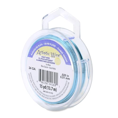 Image of Artistic Wire, 24 Gauge Silver Plated Tarnish Resistant Colored Copper Craft Wire, Ice Blue, 15 yd