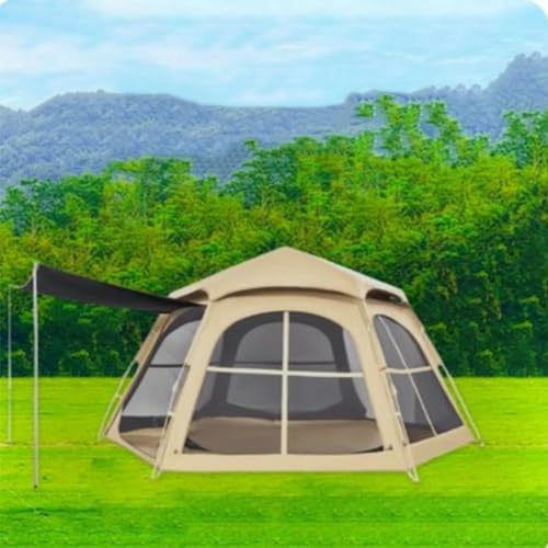 Carpa de lona hexagonal negra para camping familiar miniatura 2