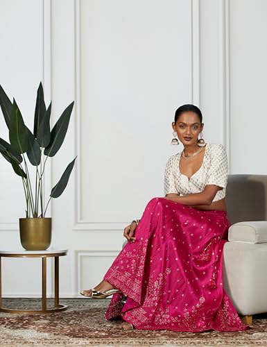 Image of BIBA Women Polyester Maxi Metallic Design Flared Skirt
