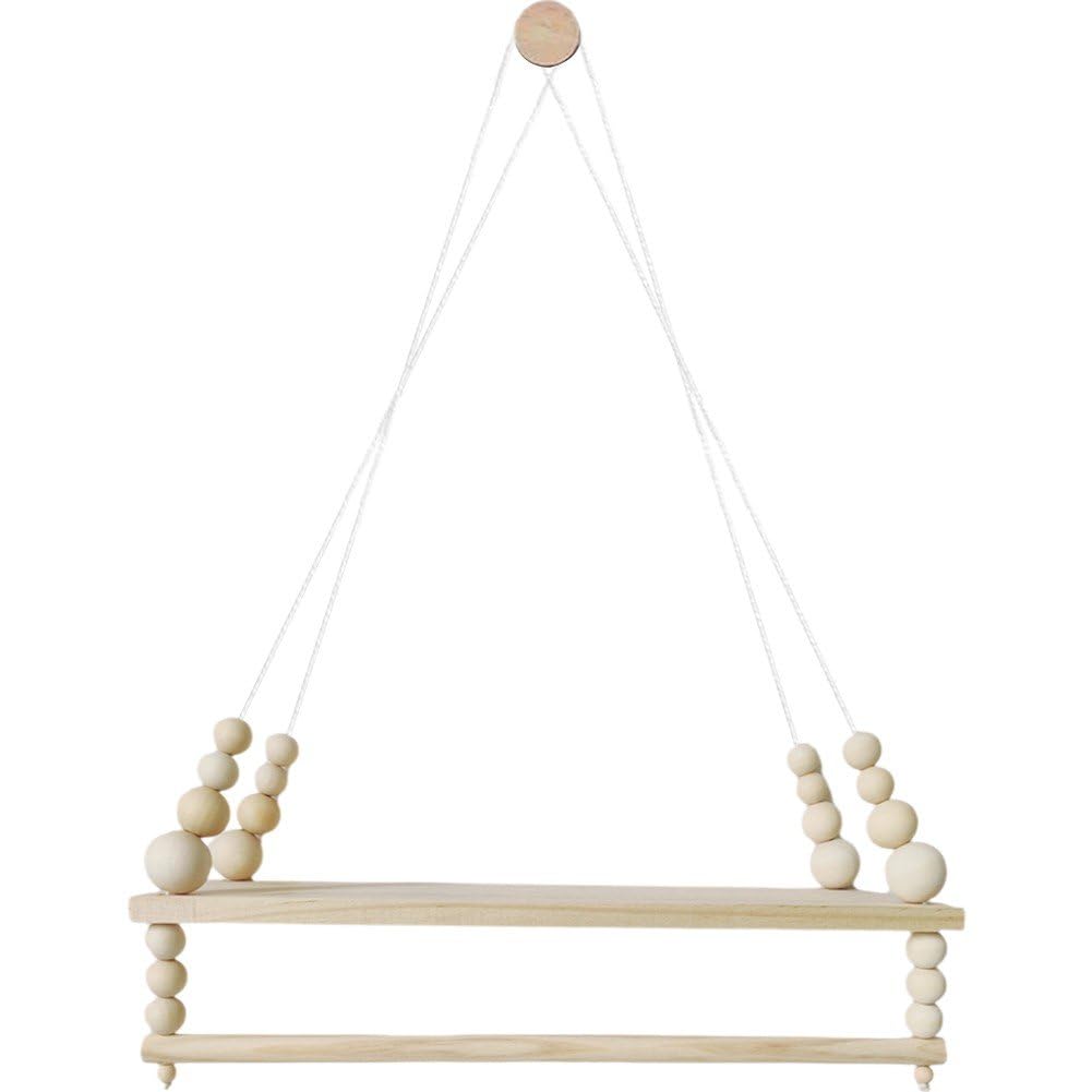 Présentoir à corde pivotante en bois noble avec finitions perles et glands