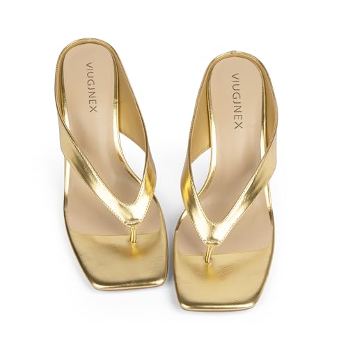 Image of VIUGJNEX Women's Kitten Heels Flip Flops Slip On Open Toe Low Heels Thong Square Slide Summer Fashion Party Heeled Dressy Sandals for Women