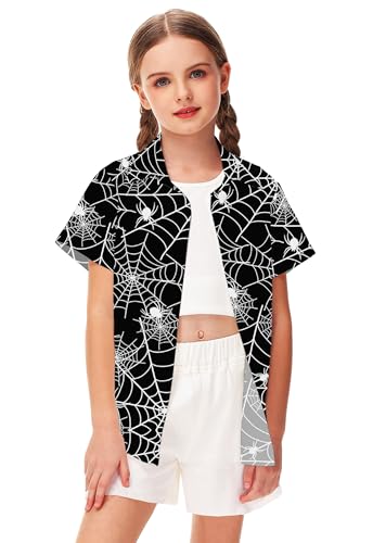 Image of Remimi Unisex Kids Halloween Shirt Boys Pumpkin Ghost Shirts Hawaii Button Up Tops 5-14 Years