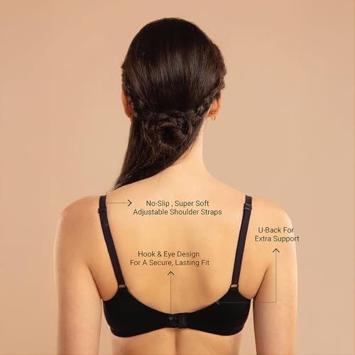 Image of NYKD NYB218 Modal Fabric Lightly Padded Wired T-Shirt Bra for Women Seamless Neckline Non Slip Shoulder Straps