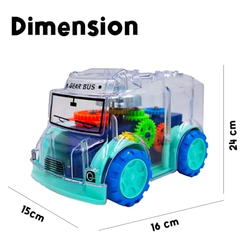 Image of ToyBharat Gear Bus Toy with Friction Power, Multicolour Body, Transparent Design, Moving Gears, and Lights, for Kids Aged 1-6 Years. Safe, Non-Toxic, and no Batteries Needed.