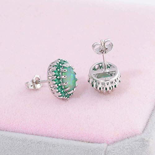 CiNily Sterling Silver or White Gold Plated Opal Stud Earrings With Orange Garnet/Green Quartz Birthstone Earrings Hypoallergenic Jewelry Gift for Women 10mm-12mm 5