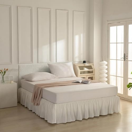 Bed Skirt Full Size Ruffled Bed Skirt with Split Corners, Full Bed Skirts 12 Inch Drop with Platform, 12'' Full-Ivory