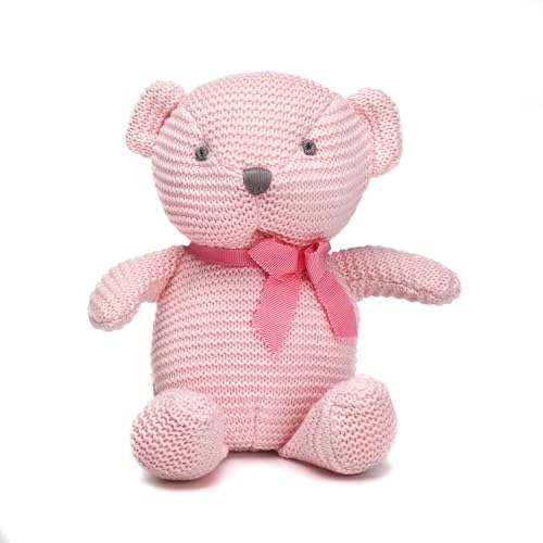 FLUFFYFUN 100% Organic Cotton Pink Teddy Bear Plush, 6.5' Baby Stuffed Animal for Newborn