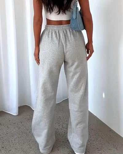 AROGONE Women's Casual Drawstring High Waisted Sweatpants Wide Straight Leg Lounge Pants with Pockets3