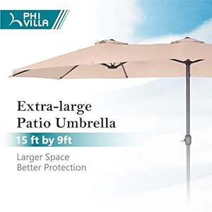 PHI VILLA 15ft Large Patio Umbrella with Base, Double-sided Outdoor Umbrella, Beige PHI VILLA 15ft Large Patio Umbrella with Base Double sided Outdoor Umbrella Beige