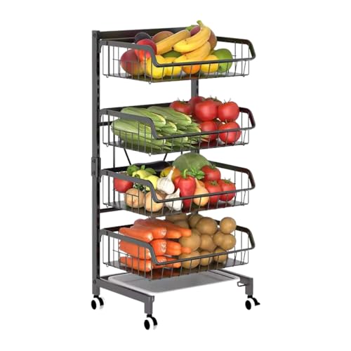 LUTODY - Carro de Almacenamiento, Varios Niveles, Organizador metálico con Ruedas, Carrito Auxiliar móvil Compacto, Verdulero, Frutero, Multiuso para Cocina, Restaurante (4 estantes)