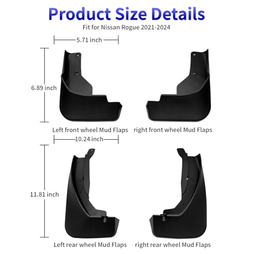 Image of KELCSEECS Car Mud Flaps Fit for Nissan Rogue 2021-2023 Mud Flaps, Front & Rear Mud Splash Guard Compatible with 2023-2021 Rogue Mudflap Fender Guards, 4 Pcs Mud Guard Kit Accessories Black