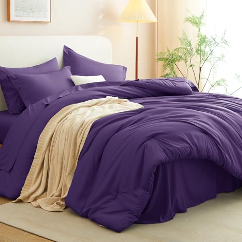 CozyLux Full Size Comforter Set Purple, 7 Pieces Bed in a Bag Full Comforter Set with Sheets, Soft Bedding Set with Down Alternative Comforter, Fitted Sheets, Flat Sheets, Pillow Shams and Pillowcases