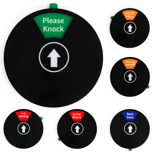 Plastic Office Door Sign, 6-in-1 Rotating Privacy Sign for Office/Home, In a Meeting/Do Not Disturb/Back Soon/Working Remotely/Please Knock/Out of Office, Magnetic & Adhesive, 6 Inch, Black
