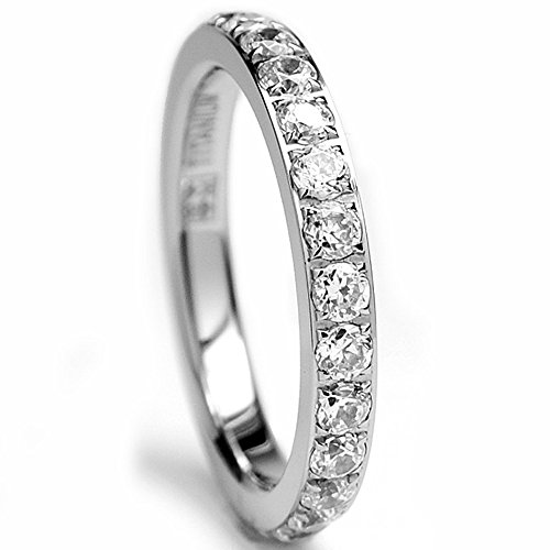3MM Ladies Titanium Eternity Engagement Band, Wedding Ring with Pave Set Cubic Zirconia Size 4 to 92