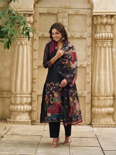 Image of ANNI Designer Women Viscose Blend Printed Straight Kurta with Pant and Dupatta | Ladies Kurta Pant Dupatta Set | Women Ethnic Wear Dress | Indian Traditional Clothing for Girl