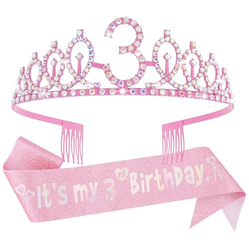 Canitor Birthday Decorations for Girls - Crown Tiara Sash Set and Headband Gift