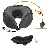 Travel Pillow & Carrier Bag in One! - Memory Foam Airplane Travel Pillow w Attached Carry Bag – Bonus Eye Mask & Ear Plugs