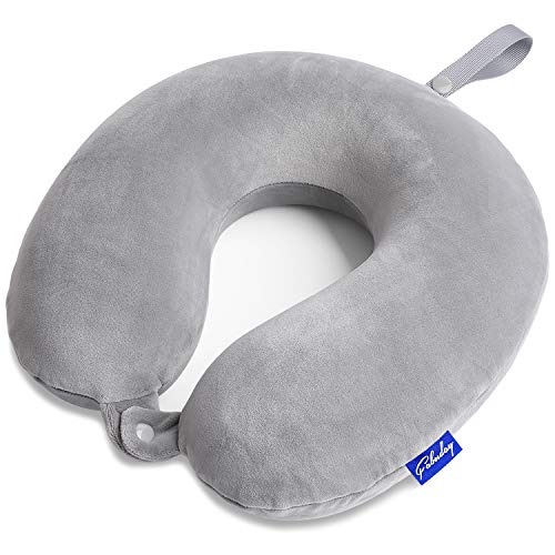 Travel Neck Pillow Memory Foam - Neck Pillow for Traveling, Car, Home, Office, Airplane Flight Pillow with Attachable Snap Strap Soft Washable Cover, Gray