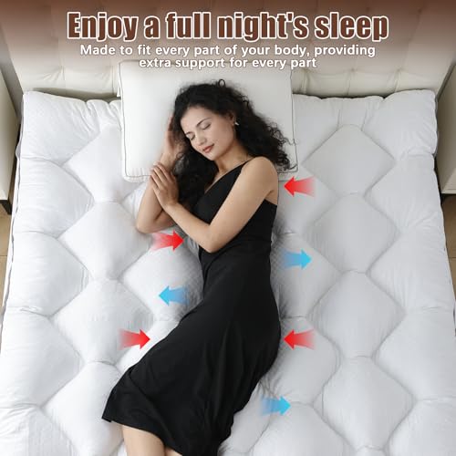 Image of WhatsBedding 3 Inch Memory Foam Mattress Topper Queen Size Plus Thicked Down Alternative-Lined, 4 Anchor Elastic Bands
