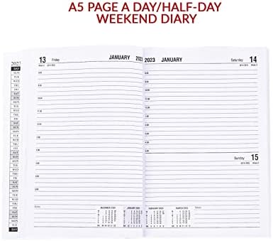 iTrend A5 Page a Day Including Half Page Weekend Diary - Lined Diary with Thick Paper - 2023 Diary Full Year Weekly Planner - Hard Back Cover & Ribbon - for Home School Office (Black)