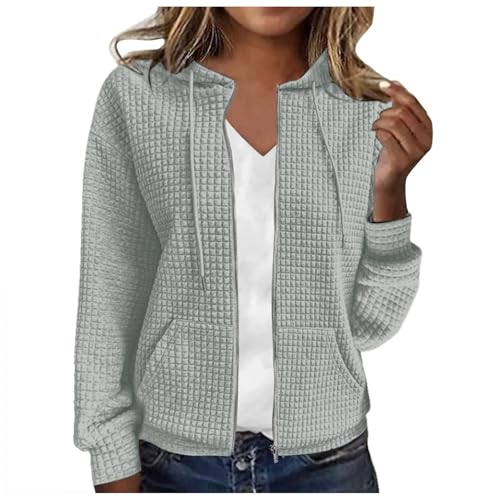 Chaqueta Mujer Invierno Chaqueta femenina con capucha ajustable y cremallera frontal resistente al para uso diario (Grey, S)
