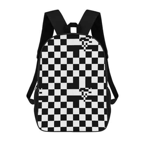 Sturdy Multipurpose Dual Shoulder Bag for Gym and Outdoor Activities, Black And White Race Checkered, Travel Hiking Daypack
