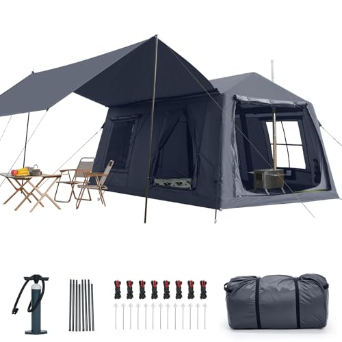 Image of Inflatable Tents for Camping, Blow Up Tent with Hand Pump, Easy Setup Inflatable Hot Tent with Stove Jack, Waterproof Oxford Air Glamping Tents for Camping Adult 4 /6 /8 /10 /12 Person Upgrade Version