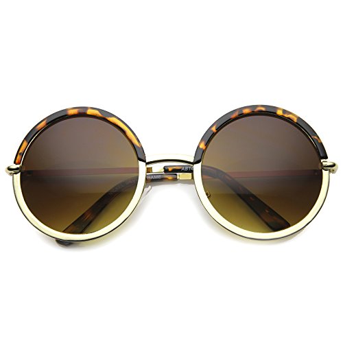 zeroUV Oversize Two-Toned Frame Slim Metal Temple Gradient Lens Round Sunglasses 54mm