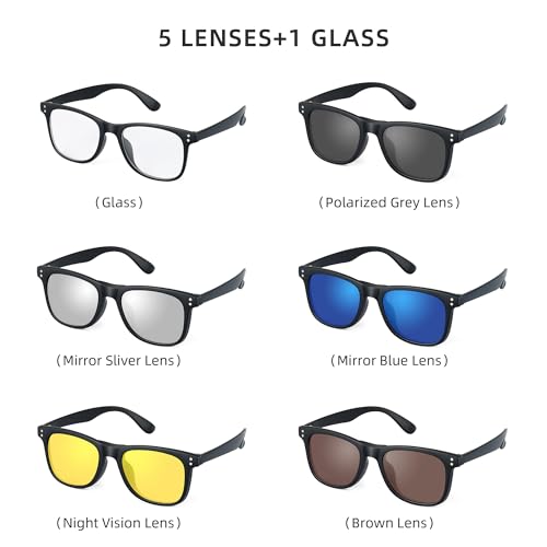 JIM HALO Magnetic 5Pcs Polarized Clip on Sunglasses for Men & Women Square Eyeglasses Fit Over Night Driving2
