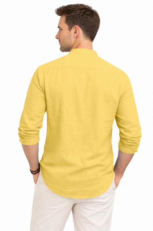 Image of ROYALSCOUT Men's Cotton Polyester Blend Kurta Style Shirt with Mandarin Collar, Half Button Placket, Dual Chest Pockets, Long Sleeve Casual Ethnic Fusion Wear for Office, Festive and Daily Use