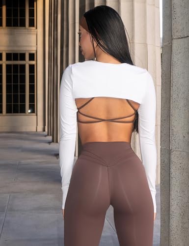 Image of YEOREO Women Crop Top Long Sleeve Bolero Open Front Workout Cropped Shirts Sports Shrug