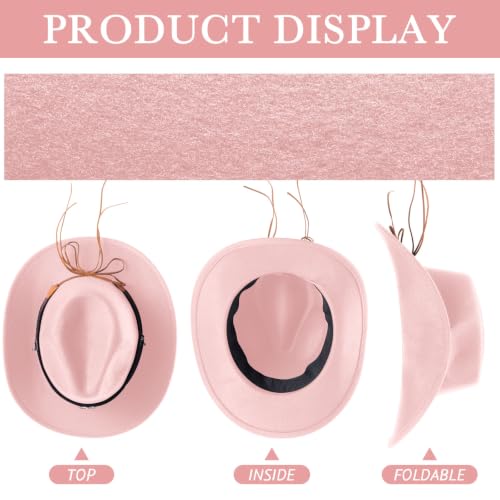 Image of Toulite 9 Pcs Western Cowboy Hats Faux Felt with Strap Bulk | 9 Color Fur Faux Felt Travel Cap for Men Women, Cowgirl Party Halloween Cosplay Costume Western Theme Events