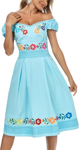 Image of Women's Mexican Dress Embroidered Causal Lace Party Dress