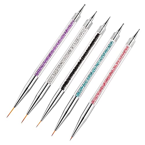 LYYDAN Gel Pinsel Für Nägel, 5 Stück Doppelkopf Acryl Pinsel Für Nägel & Nail Art Dotting Tool, Nagel Kunst Punktierung…