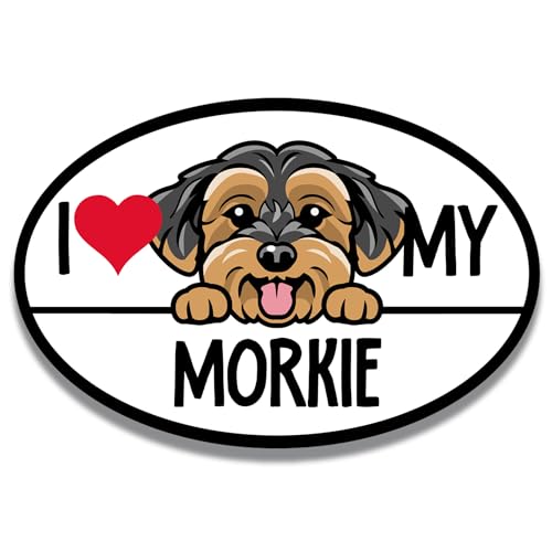 Magnet Me Up I Love My Morkie Dog Breed Magnet Decal, 4x6 Inches Oval, Cute Car Accessory for Morkie Lovers, Cute Peeking Dog Bumper Magnet, Car or Fridge Accessory, Crafted in USA