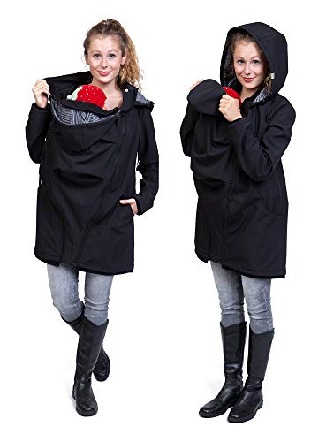 Viva la Mama - Mantel für Schwangerschaft und zum Babytragen, winddicht, wasserabweisend, Allwetter, Winter - MELLORY - schwarz/Streifen - S