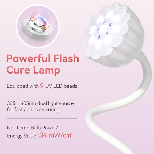 Image of Makartt UV LED Nail Lamp - Gooseneck 58mW /cm Flash Cure Lamp Rechargeable UV Light for Gel Nails with 4 Times & Auto Sensor USB Cordless Fast Curing Nail Art Design for Salon Home DIY (White)
