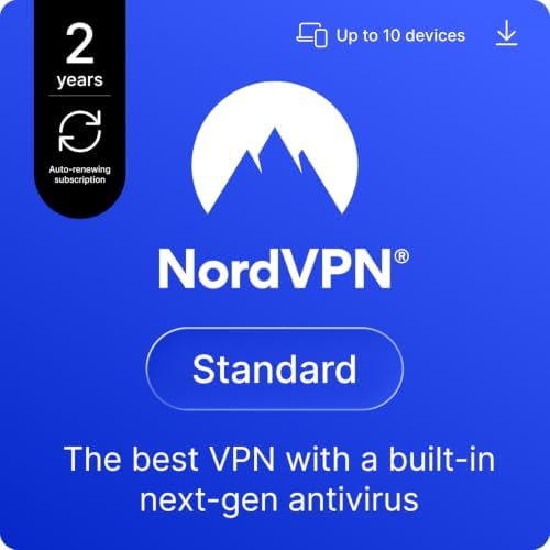 NordVPN Standard, 2 Years, 10 Devices, Best VPN, Next-Gen Antivirus, Amazon Subscription