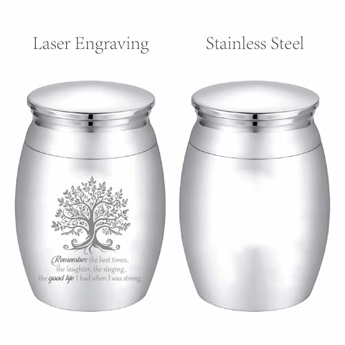 CREATCABIN Tree of Life Small Keepsake Urn Stainless Steel Mini Cremation Urn Funeral Memorial Ashes Preserve for Human Ashes Pet Ashes Storage Waterproof Decorative Commemorative Urn 1.57x1.18in - Image 3