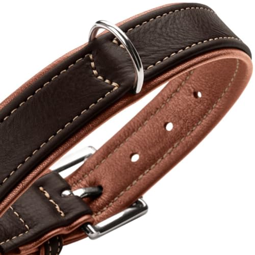 HUNTER Hundehalsband Canadian UP, Farbe: schwarz/Cognac, weiches, geschmeidiges Leder, klassisch, fellschonend, nachhaltig, Made in Germany, Größe: 65