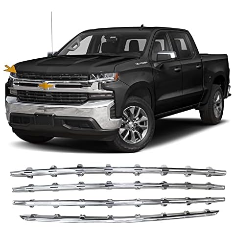 NINTE Grille Overlay Fits for 2019-2022 Chevy Silverado 1500 LT and RST Models ，ABS Chrome Snap On Trim Billet Grille Covers Inserts 4pcs Cover